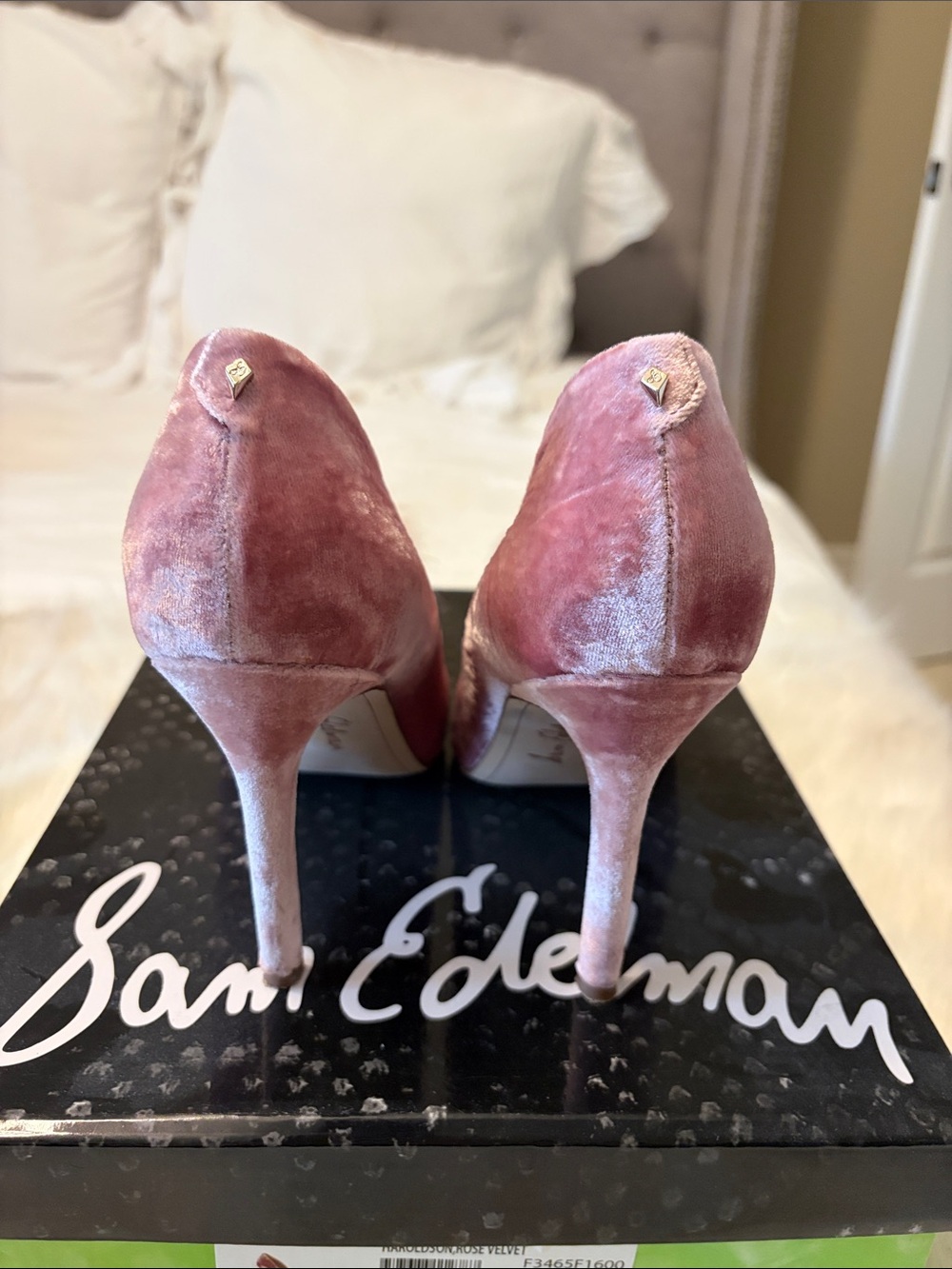 Sam Edelman Pink Velvet Pointed Toe Pumps with Pom-Pom - Picture 3 of 7